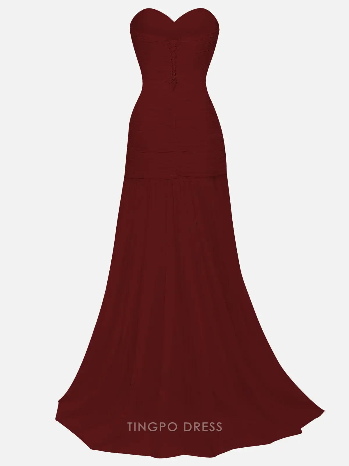 Elegant Strapless Ruched Tulle Mermaid Maxi Dress with High Slit Floor-Length Prom Dress